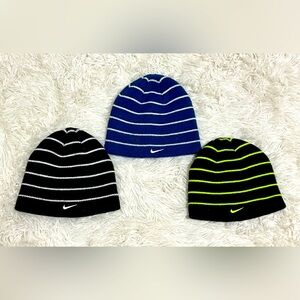 Nike Kids Striped Beanie Set - Black, Blue, Green